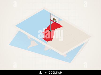 Stato della California selezionato sulla mappa con bandiera isometrica della California. Mappa carta vettoriale. Illustrazione Vettoriale