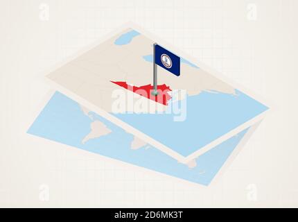 Stato della Virginia selezionato sulla mappa con bandiera isometrica della Virginia. Mappa carta vettoriale. Illustrazione Vettoriale