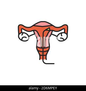 Icona della linea a colori della patologia cervicale del trattamento laser. Controllo del sistema riproduttivo femminile. Accedi alla pagina Web, all'app mobile, al pulsante, al logo. Vettore isolato Illustrazione Vettoriale
