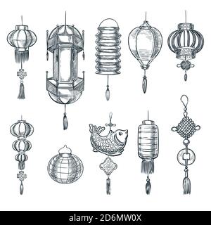 Illustrazione dello schizzo vettoriale della lanterna cinese. Tradizionale Cina festa e decorazione festival. Illustrazione Vettoriale