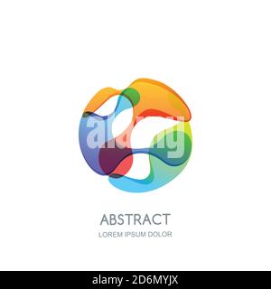 Logo cerchio astratto, etichetta o modello di disegno emblema. Icona gradiente Vector VIBRANT. Forma 3D fluida della sfera. Illustrazione Vettoriale