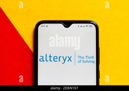 Brasile. 28 Marzo 2020. In questa illustrazione fotografica viene visualizzato il logo Alteryx sullo smartphone. Credit: Rafael Henrique/SOPA Images/ZUMA Wire/Alamy Live News Foto Stock