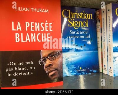 Il libro di Lilian Thuram "il pensiero bianco" è stato pubblicato su una libreria, Lione, Francia Foto Stock