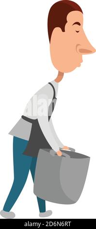 Uomo con benna pesante, illustrazione, vettore su sfondo bianco Illustrazione Vettoriale