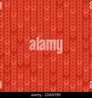 Modello senza giunture vettoriale. Tessuto a maglia in lana merino rossa. Sfondo in maglia caldo e accogliente, realistico e fatto a mano. Illustrazione Vettoriale