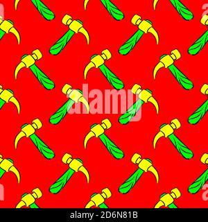 Martello giallo, motivo senza cuciture su sfondo rosso. Illustrazione Vettoriale