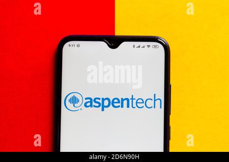 In questa illustrazione è illustrato il logo Aspen Technology (AspenTech) visualizzato sullo smartphone. Foto Stock
