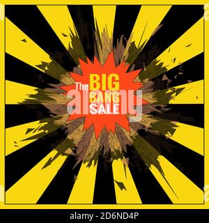 Il grande oggetto di vendita bang per il modello di grafica di banner con sfondo giallo nero brillante Foto Stock