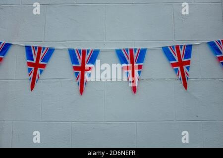 8 maggio 2020, Durham. Decorazione Union Jack come parte del VE Day 2020, celebrazioni durante il blocco COVID-19. Foto Stock