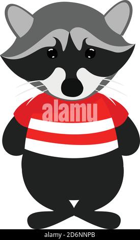 Racoon in una camicia rossa, illustrazione, vettore su sfondo bianco Illustrazione Vettoriale