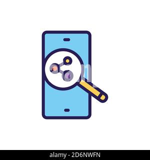 Icona del colore della linea di ottimizzazione del motore di ricerca dei social media. Promozione SMM. Illustrazione Vettoriale