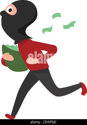 Robber in esecuzione con denaro, illustrazione, vettore su sfondo bianco Illustrazione Vettoriale