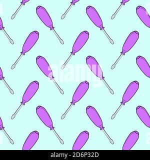 Cacciavite viola, motivo senza cuciture su sfondo blu. Illustrazione Vettoriale