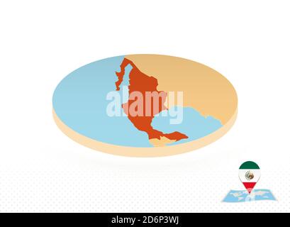 Mappa del Messico progettata in stile isometrico, mappa circolare arancione del Messico per il web, infografica e altro ancora. Illustrazione Vettoriale