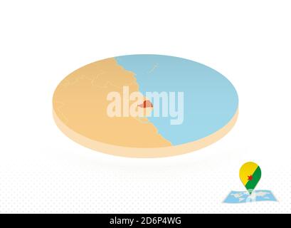 Mappa della Guyana Francese disegnata in stile isometrico, mappa circolare arancione della Guyana Francese per il web, l'infografica e molto altro. Illustrazione Vettoriale