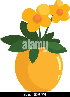 Fiori in un vaso giallo, illustrazione, vettore su sfondo bianco Illustrazione Vettoriale