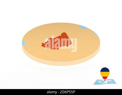 Mappa Ciad progettata in stile isometrico, mappa circolare arancione del Ciad per il web, infografica e altro ancora. Illustrazione Vettoriale