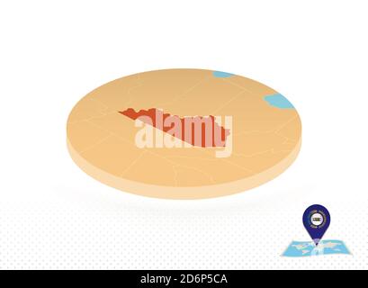 Mappa dello stato del Kentucky progettata in stile isometrico, mappa circolare arancione dello stato degli Stati Uniti del Kentucky per il web, infografica e molto altro. Illustrazione Vettoriale