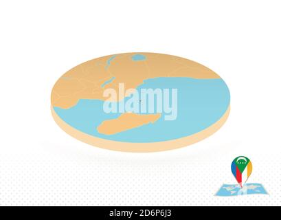 Mappa delle Comore disegnata in stile isometrico, mappa circolare arancione delle Comore per il web, infografica e altro ancora. Illustrazione Vettoriale