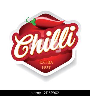 Chili Extra Hot segno etichetta rossa Illustrazione Vettoriale