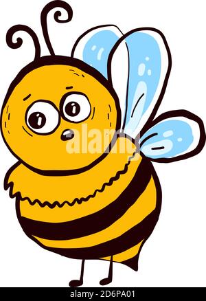 Triste bee, illustrazione vettore su sfondo bianco. Illustrazione Vettoriale