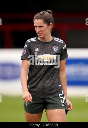 Abbie McManus di Manchester United durante la partita della Super League femminile fa al Victoria Road Stadium, Londra. Foto Stock