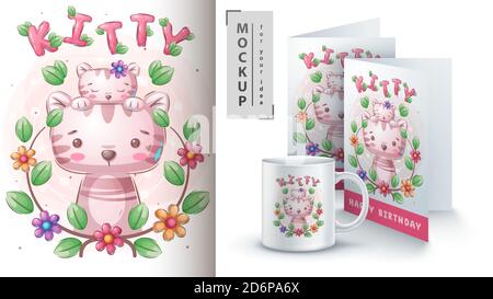 Cat e kitty - poster e merchandising. Illustrazione Vettoriale