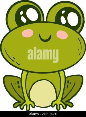 Carino rana verde, illustrazione, vettore su sfondo bianco. Illustrazione Vettoriale
