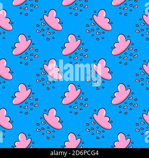 Nuvola rosa, motivo senza cuciture su sfondo blu. Illustrazione Vettoriale