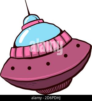 UFO rosa, illustrazione vettore su sfondo bianco. Illustrazione Vettoriale