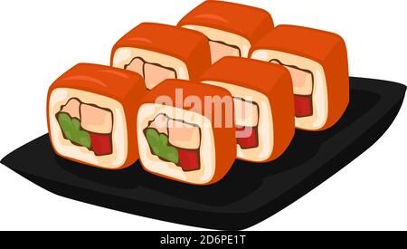 Sushi rotola, illustrazione, vettore su sfondo bianco. Illustrazione Vettoriale