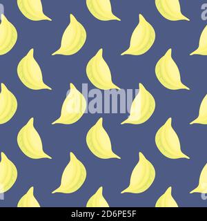 Gialle jiaozi, motivo senza cuciture su sfondo blu scuro. Illustrazione Vettoriale