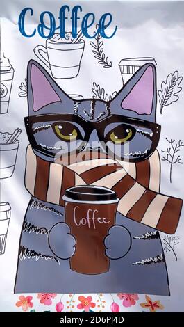 Illustrazione del caffè. Bere caffè caldo per tenere fuori il freddo inverno. Foto Stock