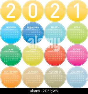 Colorful Circles Calendario per l'anno 2021, in vettori Illustrazione Vettoriale