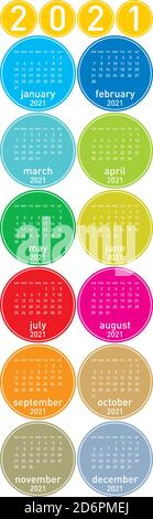Colorful Circles Calendario per l'anno 2021, in vettori Illustrazione Vettoriale