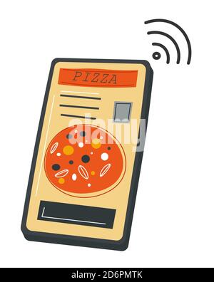 Applicazione telefonica pizzeria con menu e prezzi Illustrazione Vettoriale
