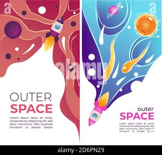 Spazio esterno, navetta e pianeti con spazio di copia Illustrazione Vettoriale