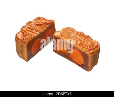 Torta di mooncake al doppio yolk in pasta di loto per il Festival cinese di metà autunno celebrazione Foto Stock