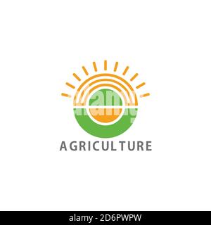 cerchio sole verde terra campo agricolo simbolo vettore logo Illustrazione Vettoriale