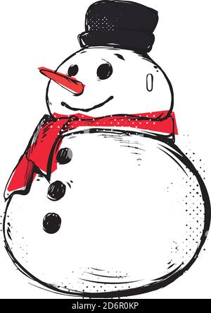 Simpatico fumetto pupazzo di neve isolato su sfondo bianco Illustrazione Vettoriale