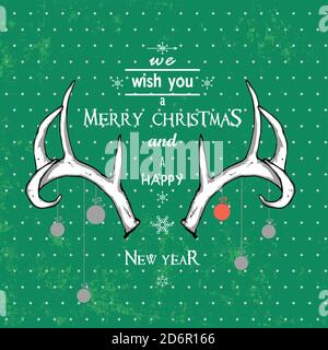 Buon Natale e Felice Anno Nuovo biglietto di auguri Illustrazione Vettoriale