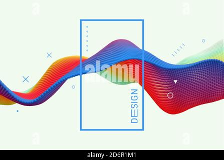 Sfondo 3D ondulato. Array con particelle dinamiche emesse. Un'onda formata da molte sfere. Illustrazione vettoriale astratta. Modello di progetto. Latte moderno Illustrazione Vettoriale