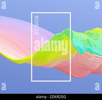 Sfondo 3D ondulato. Array con particelle dinamiche emesse. Un'onda formata da molte sfere. Illustrazione vettoriale astratta. Modello di progetto. Latte moderno Illustrazione Vettoriale