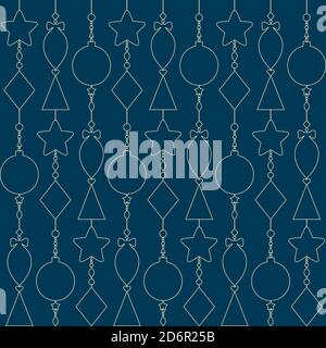 Motivo senza cuciture con i contorni dei giocattoli natalizi. Sfondo blu scuro con elementi natalizi Illustrazione Vettoriale