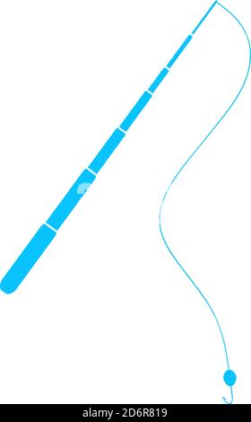 Icona canna da pesca piatta. Pittogramma blu su sfondo bianco. Simbolo dell'illustrazione vettoriale Illustrazione Vettoriale