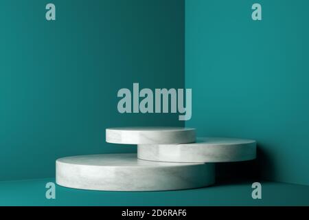 Rendering 3D del podio vincitore del mockup nel minimalismo astratto Foto Stock