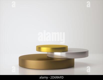 Rendering 3D del podio vincitore del mockup con scale in bronzo, argento e oro in minimalismo astratto Foto Stock