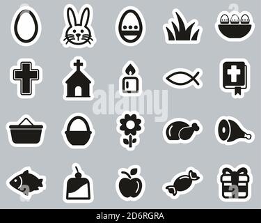 Pasqua tradizione e cultura icone Sticker bianco e nero Imposta grande Illustrazione Vettoriale