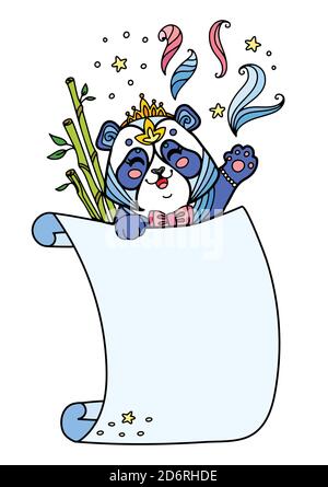 Carino panda kawaii con modello di segno vuoto Illustrazione Vettoriale