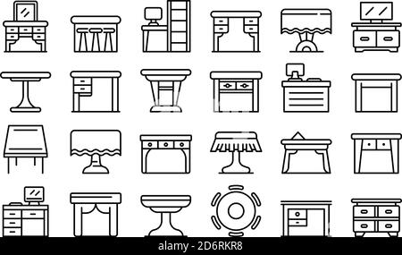 Set di icone tabella, stile contorno Illustrazione Vettoriale